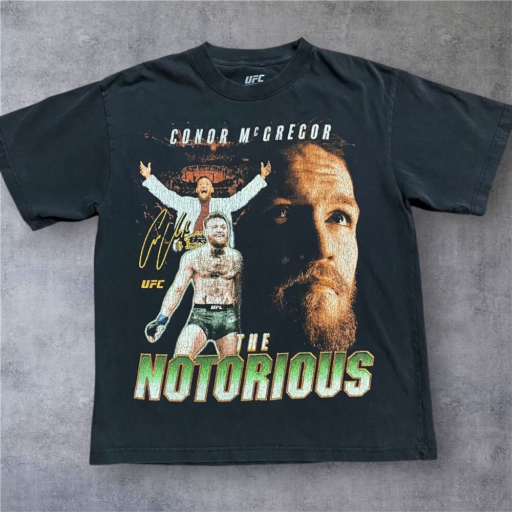 UFC Athletic Fit Conner McGregor Rap Style Black Tee Cotton Men's Size Medium